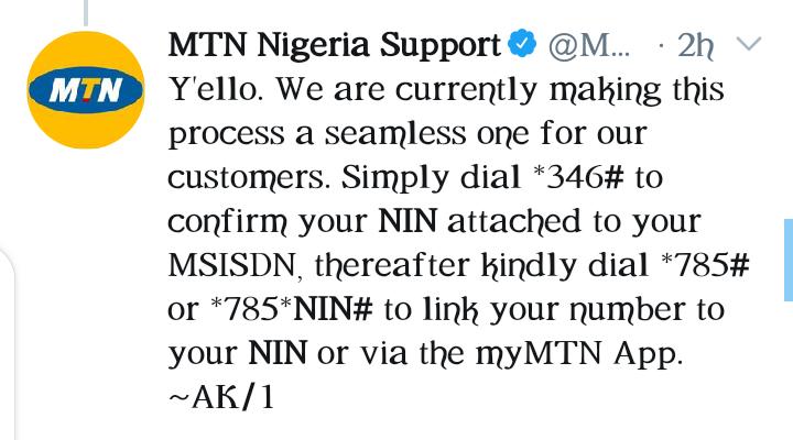 MTN NIN registration code