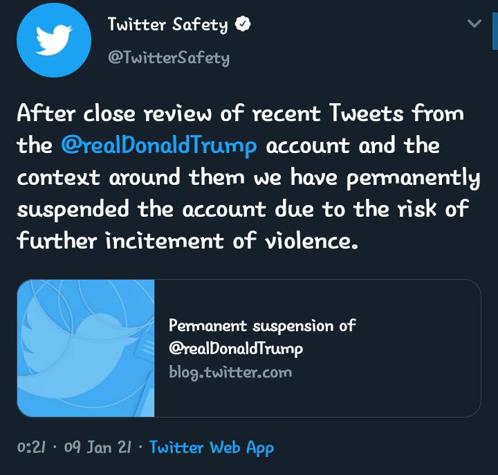 Trump suspended on tweeter 