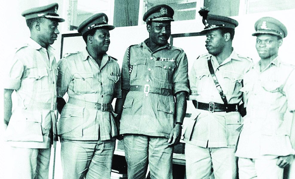 • General Aguiyi-Ironsi (middle), Major Kastina (left), Lt. Col. Fajuyi, Lt. Col, Ojukwu and Lt. Col Ejoor at the State House, Lagos.