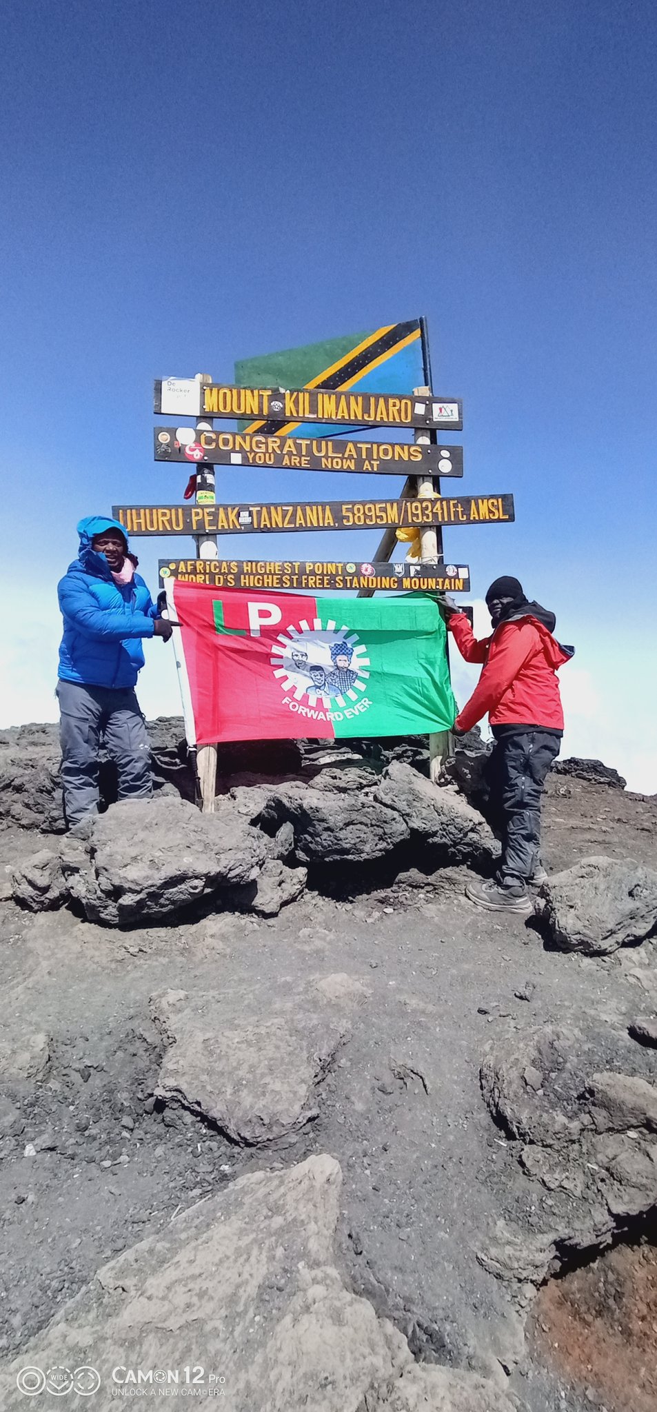 Labour party flag hoisted on Mount Kilimanjaro 