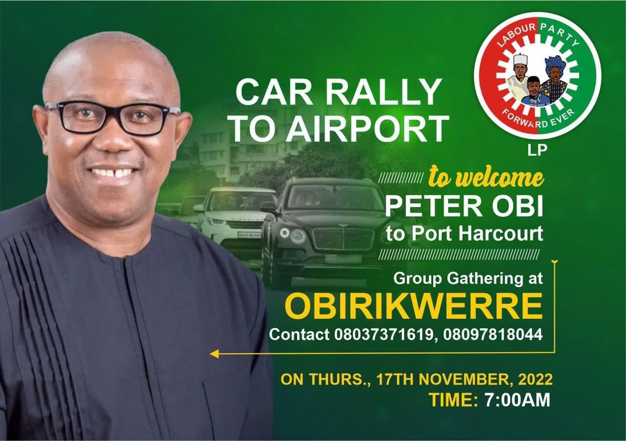 Obidients receiving Peter Obi in Rivers 