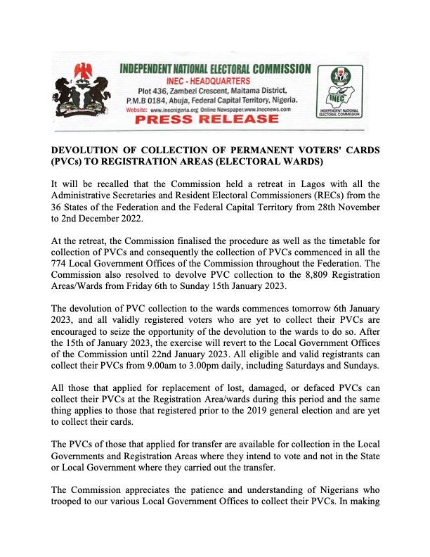 INEC PVCs collection 