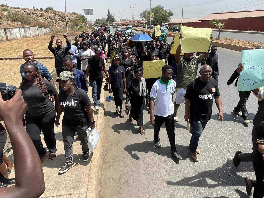 Prophet Isa El-Buba leads protest to INEC office in Jos, Plateau state 