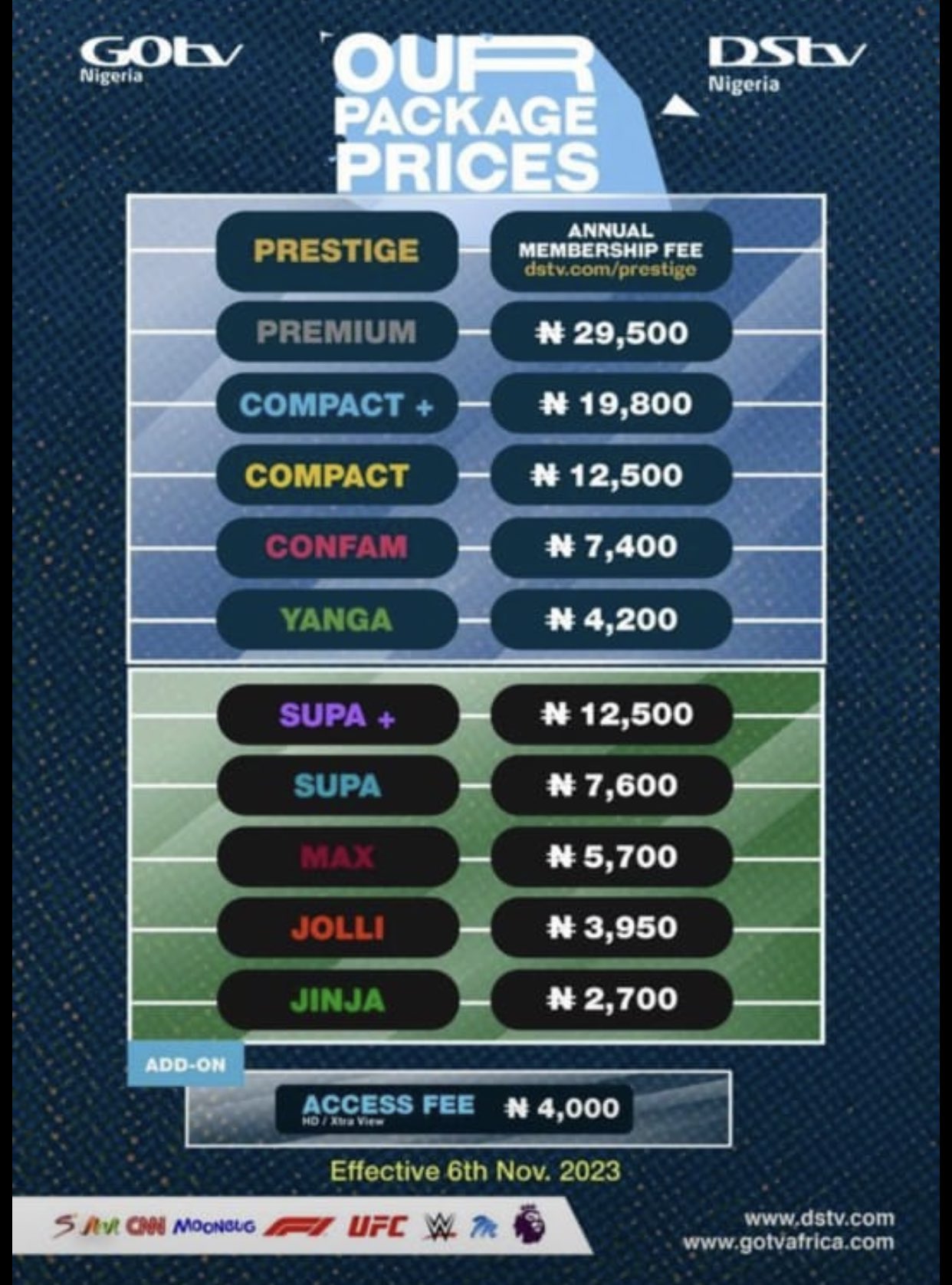 DSTV and Gotv current rate