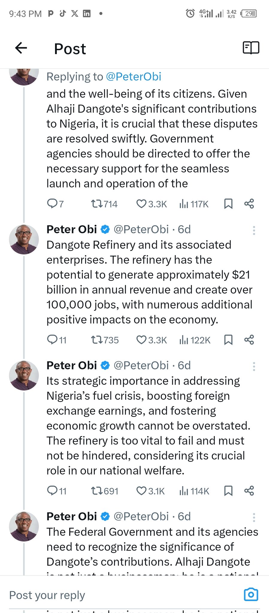 Peter Obi's advise to Tinubu on Dangote 