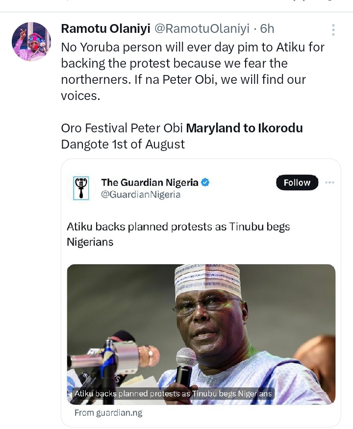 Atiku supports the nationwide protest 