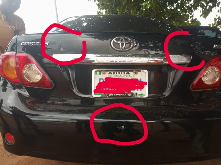 Bullets ridden car from protesters 