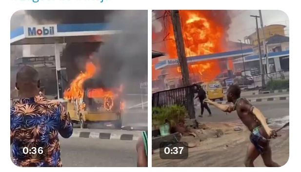 Mobil filling station at Awolowo road gutted by fire 